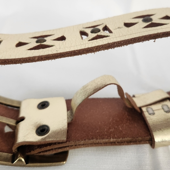 Vintage Boho Leather Gold and Brass Belt L - Picture 4 of 5